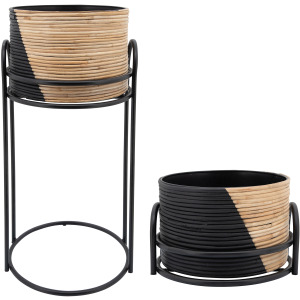 S/2 Round Planter Stands, Black/brown