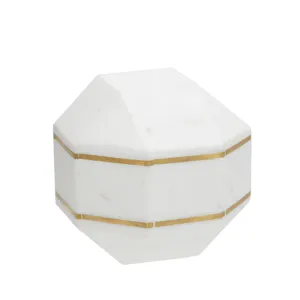 Marble 6" Octagon Orb W/ Inlay, White