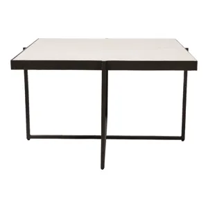 31x18\" Marble & Forged Metal Coffee Table, Beige/b