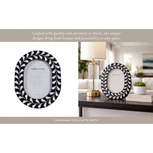 5x7 Vine Inlay Oval Photo Frame, Navy/ivory