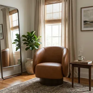 32x31" Faux Leather Swivel Accent Chair, Brown
