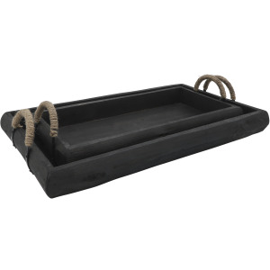S/2 Wood Trays, Black