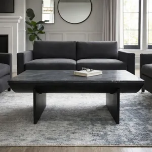 46x24\" Modern Marble Top Coffee Table, Black