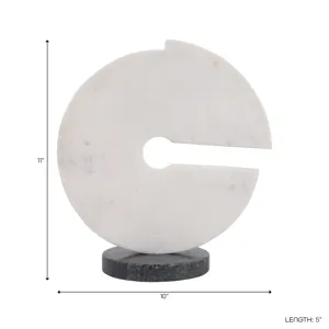 11x10" Modern Marble Sculpture On Base, Wht/blk