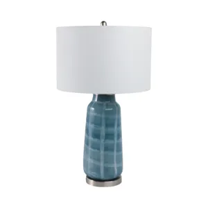 29x17\" Checkered Glass Table Lamp, Blue