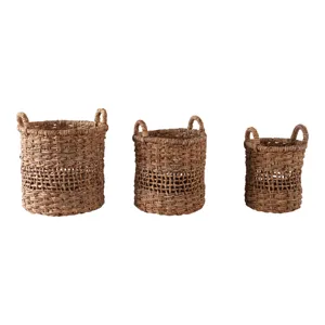 S/3 12/15/17\" Open Weave Banana Leaf Baskets, Natu