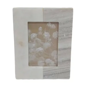 4x6 2-tone Marble Photo Frame, Beige/white