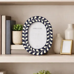 5x7 Vine Inlay Oval Photo Frame, Navy/ivory