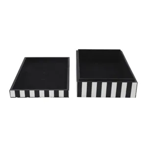 Resin, S/2 10/12" Harlequin Boxes, Black/white