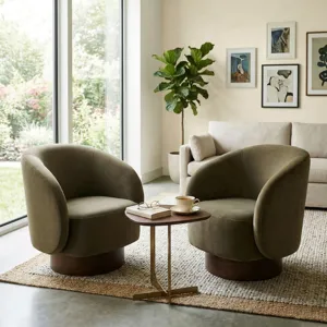 32x31"  Swivel Accent Chair, Green/brown