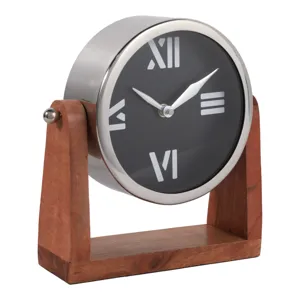 9x8\" Clock On Wood Base, Natural/silver