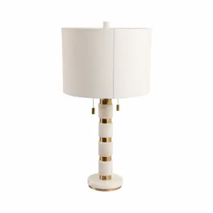 27x14\" Stacked Marble Lamp With 2 Pulls, White/gol