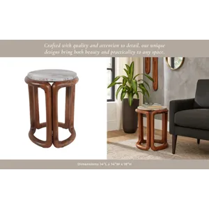 18x14\" Mrble Top Inlay Wood Accent Table,ivry/brwn