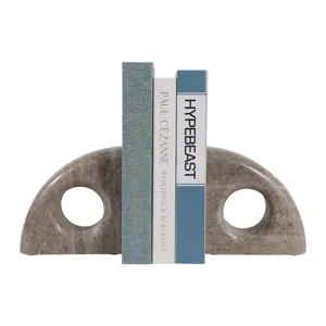 S/2 6\" Large Contemporary Marble Bookends, Beige