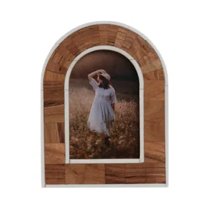 4x6 Wood Inlay Arch Photo Frame, Natural/ivory