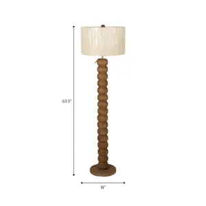 62" Wooden Floor Lamp W/ Cotton Linen Beige Shade