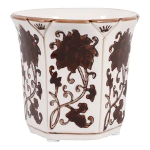 4\", 6oz Fluted Chinoiserie Candle, Brown/white