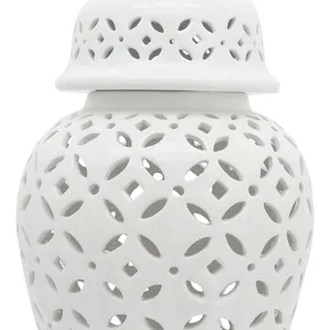 24" Cut-out Daisies Temple Jar, White