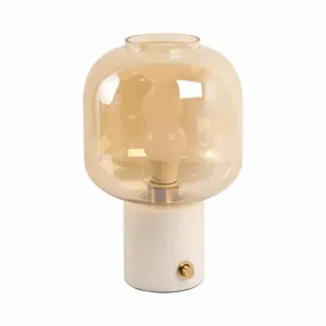 13x9\" Glass Shade On Marble Base With Switch, Whit