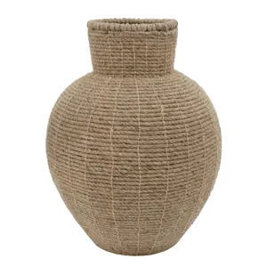 Metal 18" Vase With Jute Rope, Brown