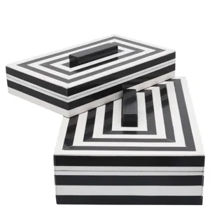 Resin S/2 Stripe Boxes, Black/white