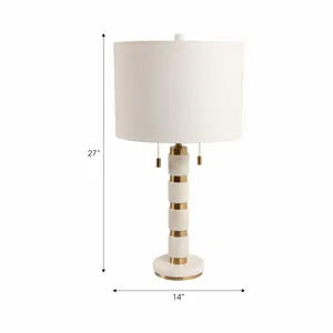 27x14\" Stacked Marble Lamp With 2 Pulls, White/gol