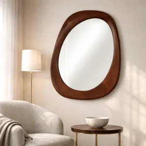 36x25" Organic Shaped Wood Mirror, Natural