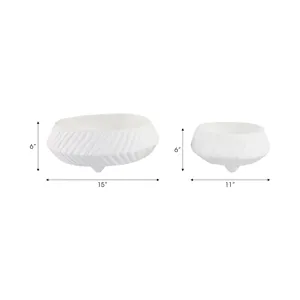 S/2 11/15\" Tapered Ecomix Bowls With Lines, White