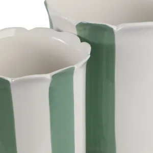 S/2 6/8\" Striped Scallop Edge Planters, White/gn