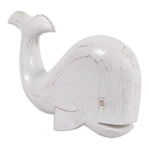 12x8" Alibizia Wood Whale, White
