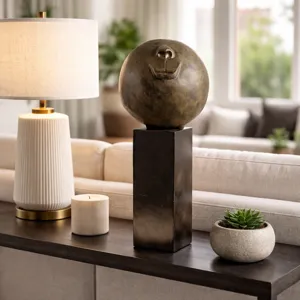 22x9" Smiley Head On Pedestal, Multi