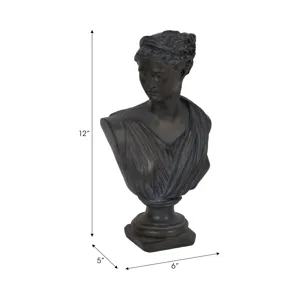 Ec 12" Grecian Bust Distressed Resin, Bronze