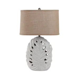 29x18" Pierced Leaf On Ceramic Lamp, White