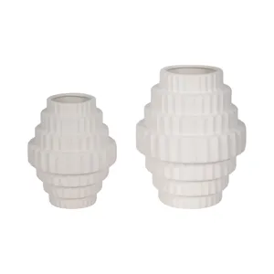 8\" Textured Staggered Vase, White
