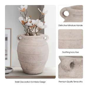 Terracotta, 16\" Mini Handle Jug Vase, Ivory