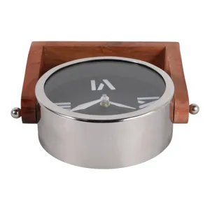 9x8\" Clock On Wood Base, Natural/silver