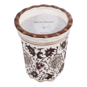 4\", 7oz Fluted Chinoiserie Candle, Brown/white