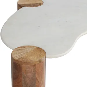 Ec 42x18\" Curved Coffee Table, White/natural