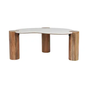 Ec 42x18\" Curved Coffee Table, White/natural
