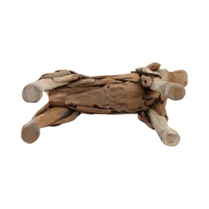28\" Teak Wood Dog Statue, Natural