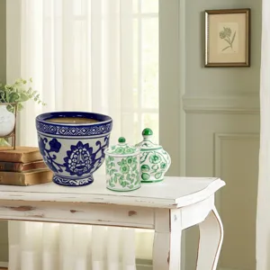 4\", 6oz Bowl Chinoiserie Candle, Green/white