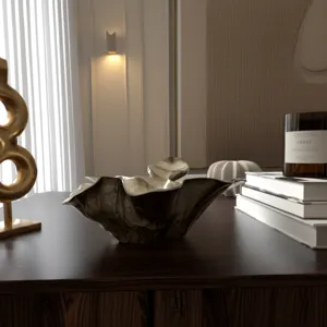 21x20\" Free-form Metal Bowl, Tan Multi