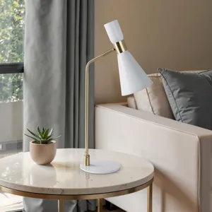 21\" Metal Table Lamp, White/gold