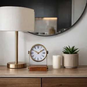 7x5\" Round Clock On Wood Base, Multi