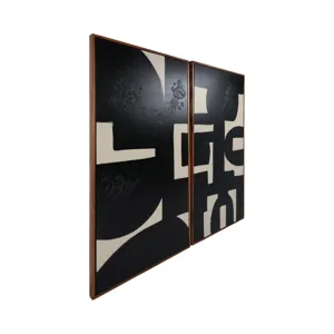 S/2 94x47 Hand Painted Black Geometric