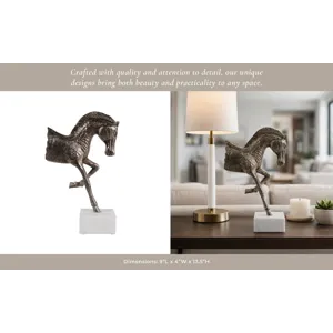 15x9" Galloping Horse On Marble Base, Antique Bras
