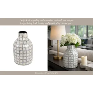 12x8\" Capiz Plaid Vase, Ivory Multi
