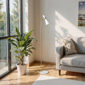 60\" Metal Floor Lamp, White/gold