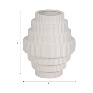 8\" Textured Staggered Vase, White