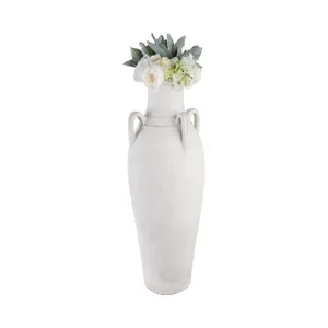 39\" Terracotta Floor Vase W/handles, Ivory